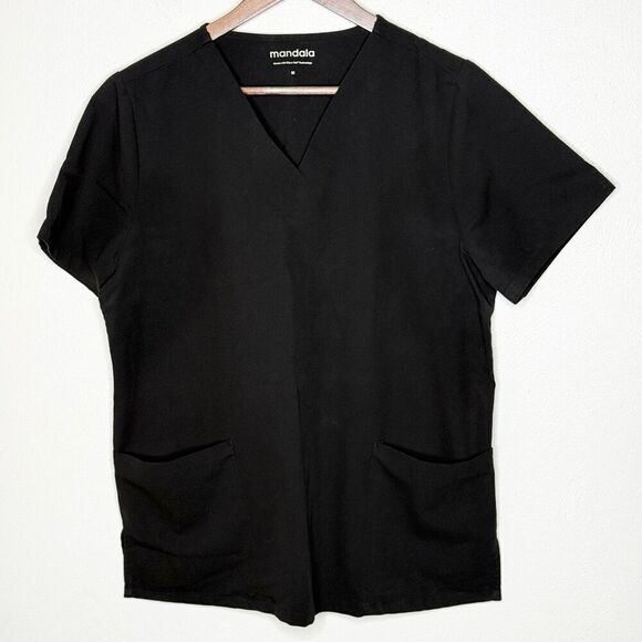 Mandala Multi-Pocket Black Scrub Shirt V Neck - Women’s US M - Picture 1 of 7